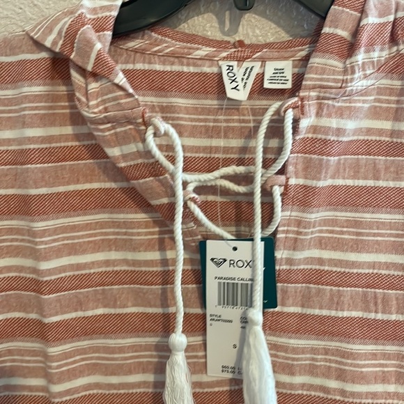 NWT WOMENS ROXY Paradise Calling Woven Poncho Hoodie PINK and white size S / L - Picture 6 of 6